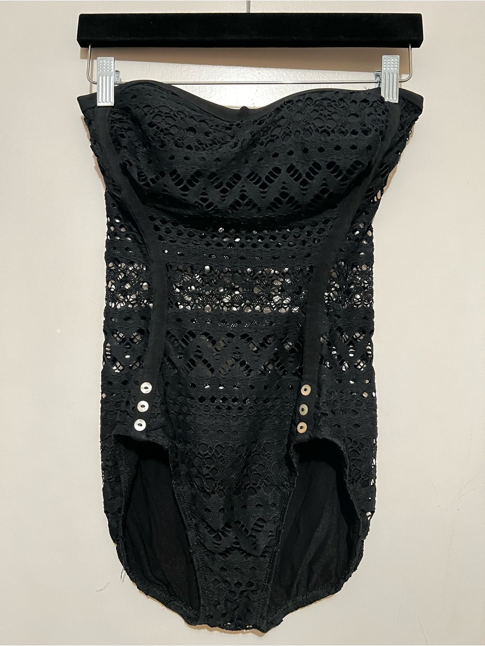Robin Piccone Black Crochet One-Piece Swimsuit